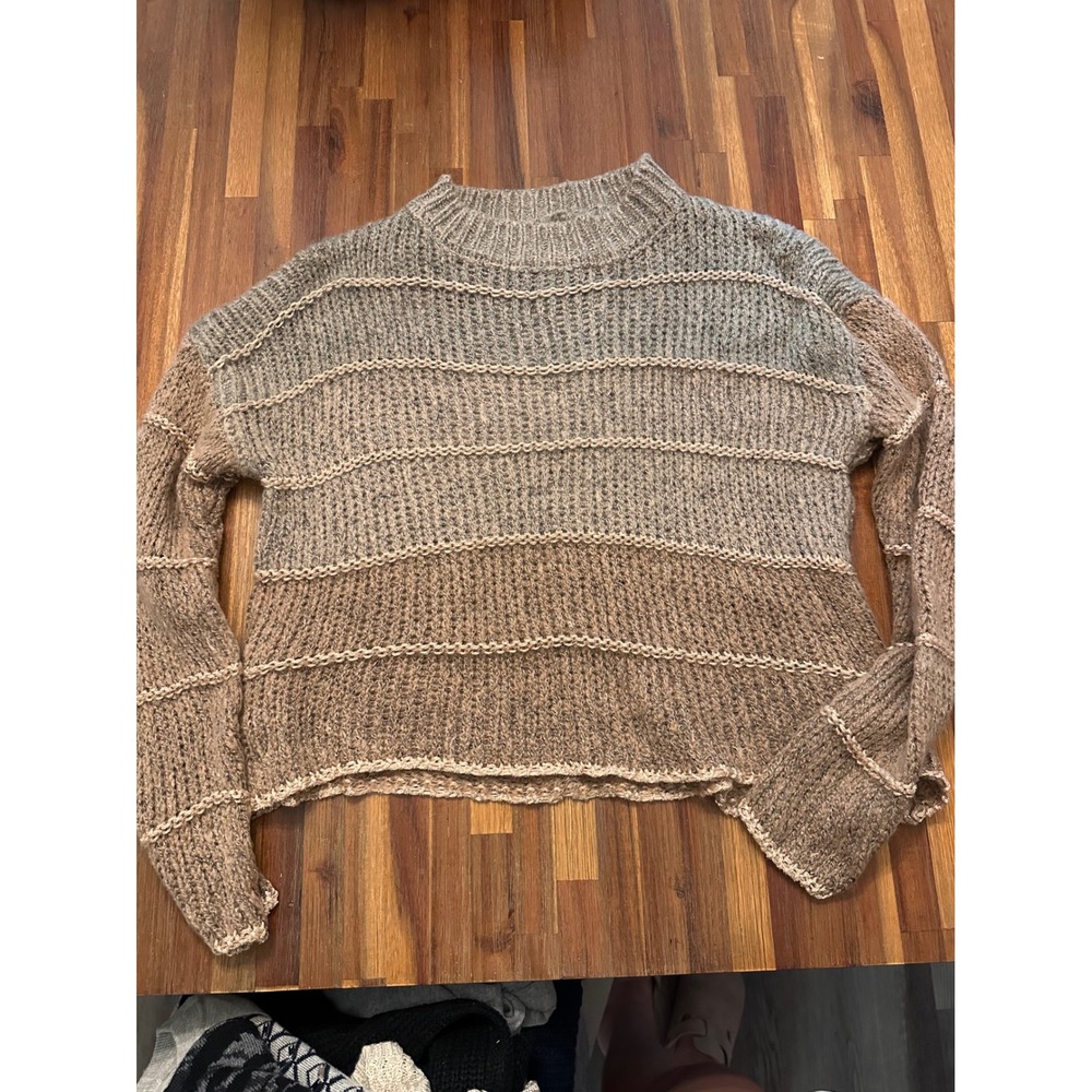 Unbranded Knit Sweater Womens M Brown Tan Excellent Ombre Striped Chunky Knit